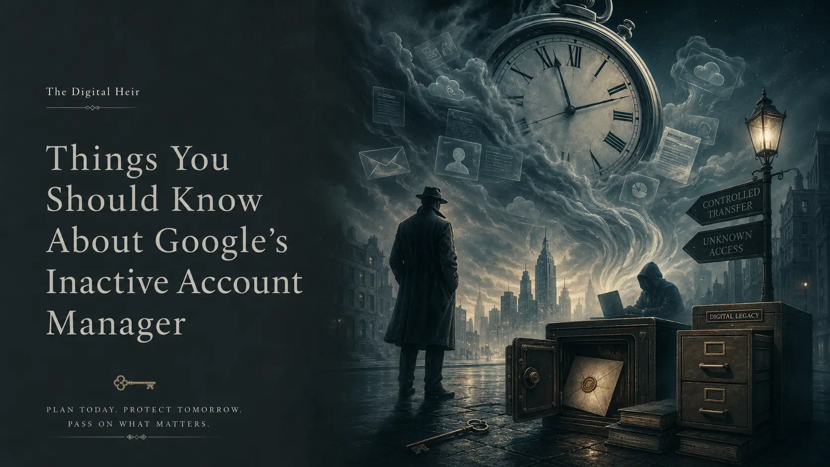 A locked Google account represented as a digital safe for inheritance planning
